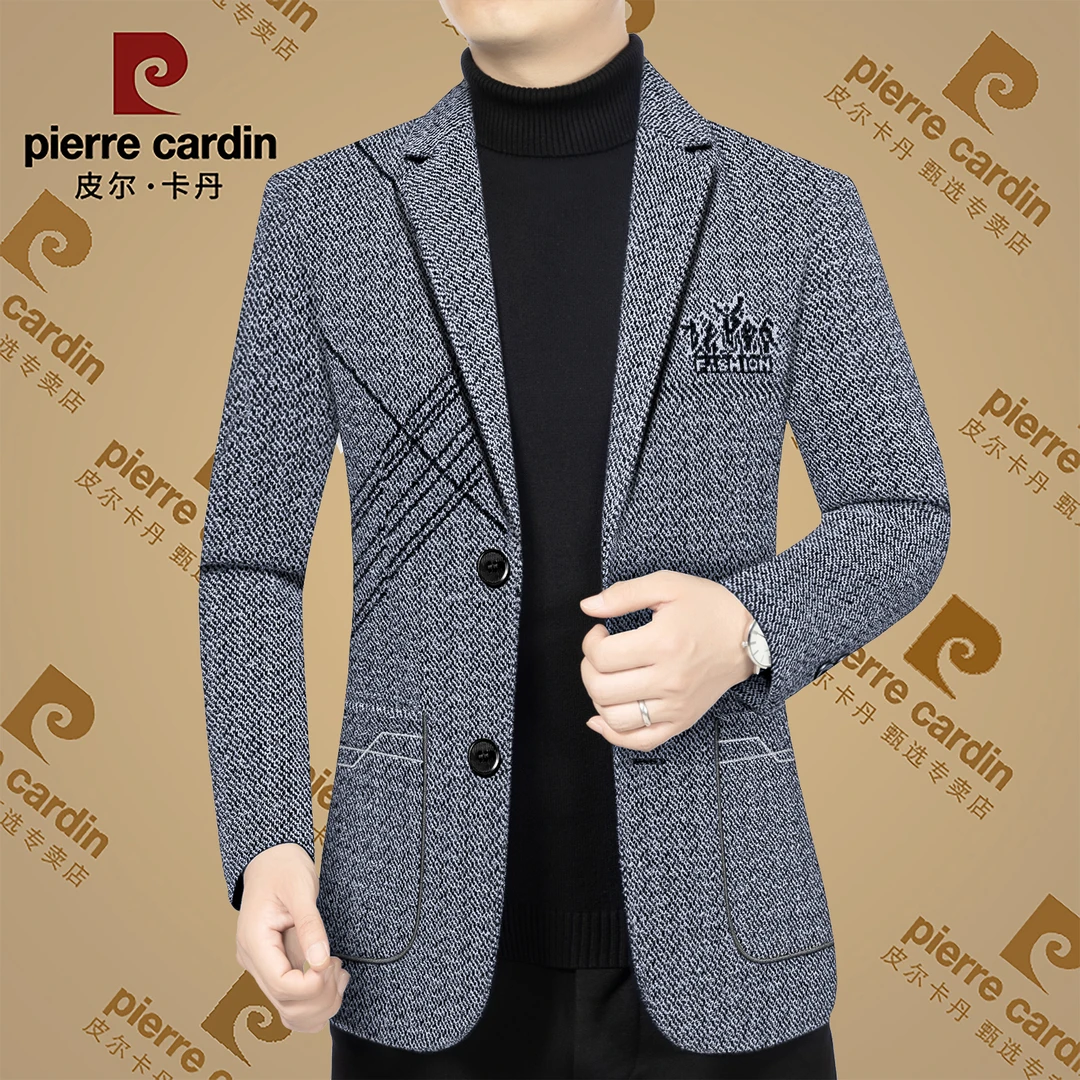 皮尔卡丹秋季新款高档男士休闲呢子西装修身商务百搭西服男装外套