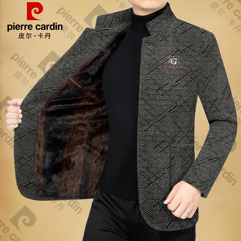 皮尔卡丹秋冬季男士新款加绒加厚立领夹克商务男装外套中年保暖潮