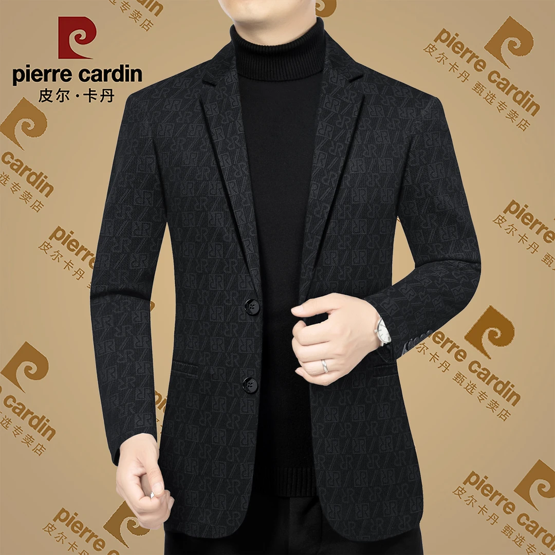 皮尔卡丹秋季高档男士针织西装修身商务百搭韩版爆款西服系列男装
