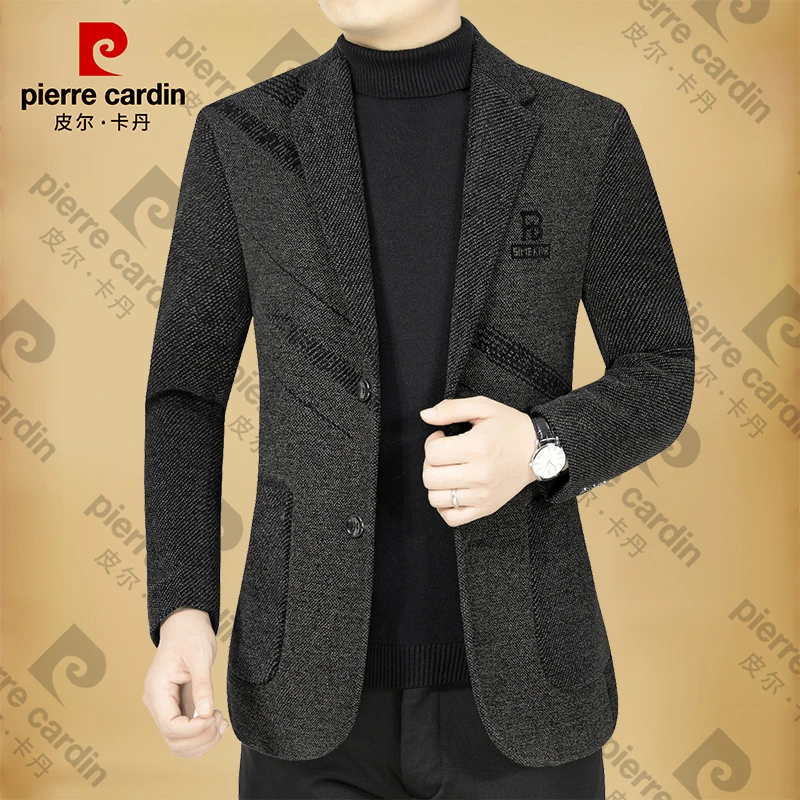 皮尔卡丹春秋季商务男装西服外套爸爸男装西装领男士修身休闲新款
