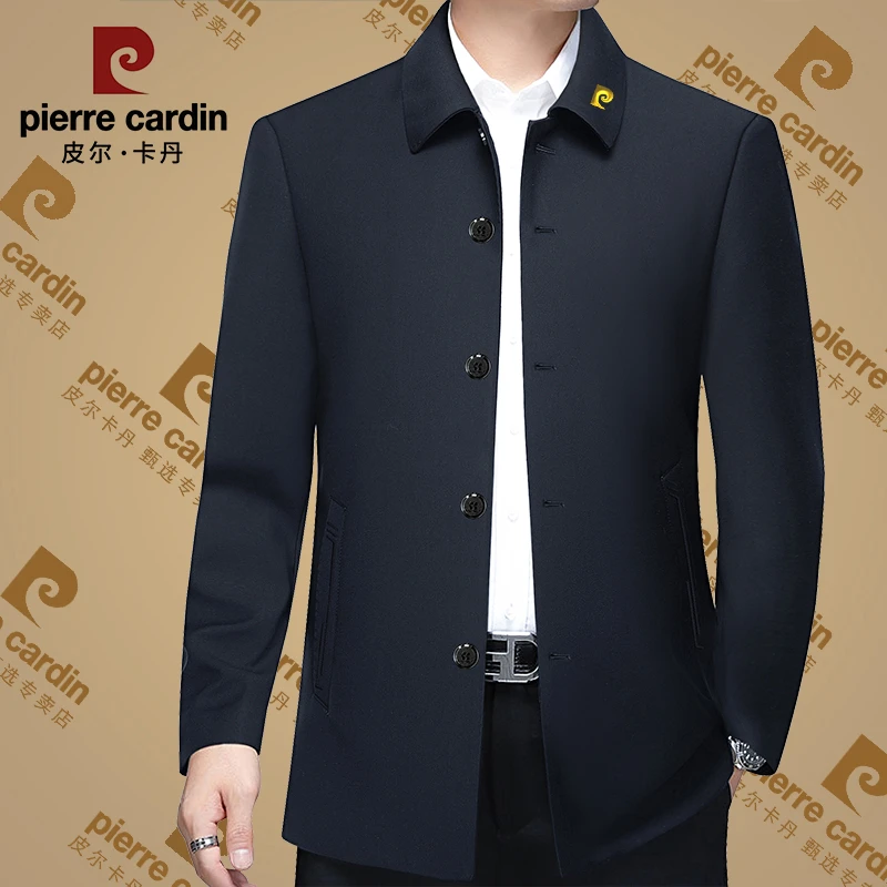 皮尔卡丹男士新款商务休闲高档干部领夹克风衣男装春秋季外套上衣