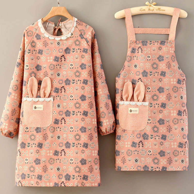 长袖帆布围裙厨房专用做饭洋气透气网红妈咪罩衣围裙上班打工女