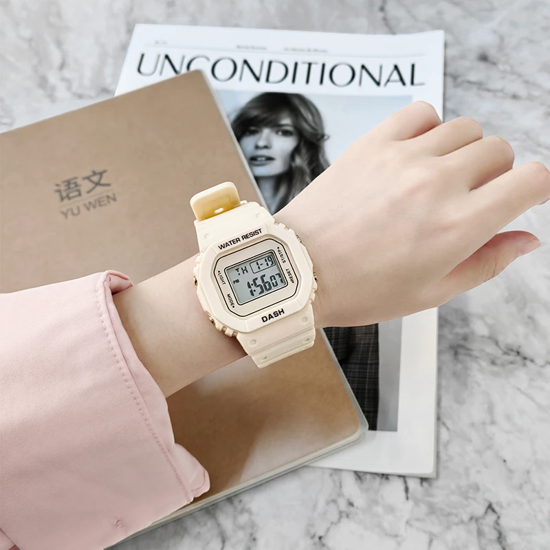 手表女款学生ins风小众设计高颜值初高中防水闹钟男款运动电子表