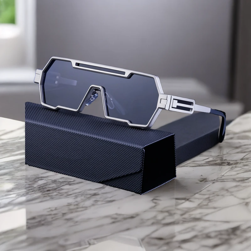 透明2025新款未来科技感潮一体式金属太阳镜网红同款骑车防紫外线