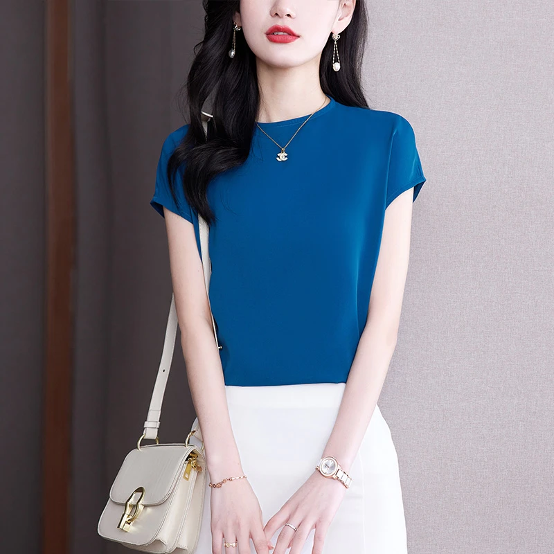 夏季新款冰丝女士宽松T恤短袖针织衫时尚洋气高档百搭外穿薄上衣