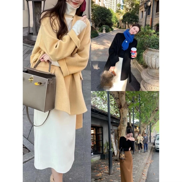 JING【秋枫落叶】优雅时尚百搭精致高腰半身裙