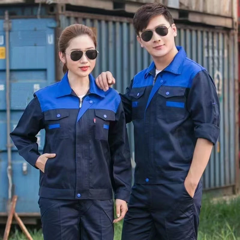 春秋长袖工作服拼接套装男女工厂车间定制工装劳保汽修服耐磨耐脏