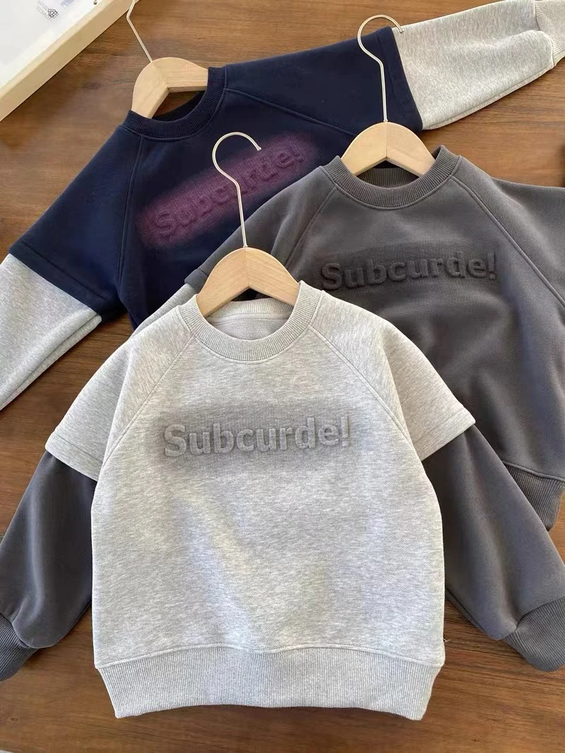 23DS08儿童加绒卫衣 奥粒绒拼接长袖