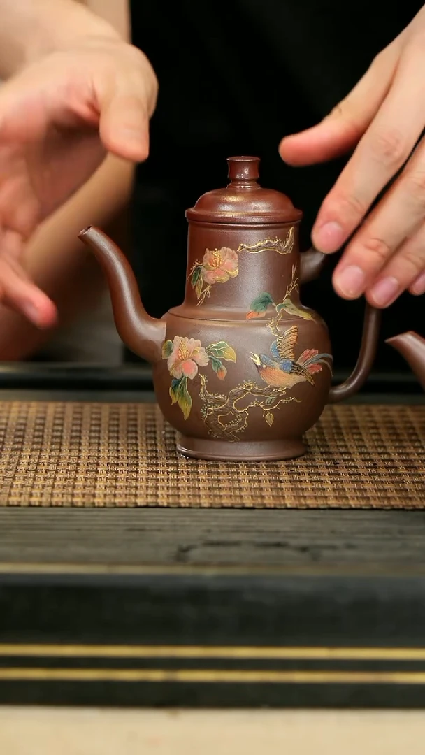 【闪购商品】紫砂茶壶WT47高执壶 柴烧胭脂红