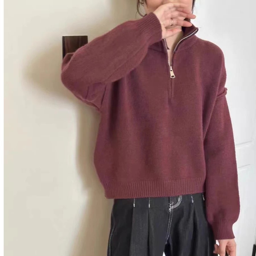 可爱推荐  9286欧版立领慵懒风拉链针织毛衣