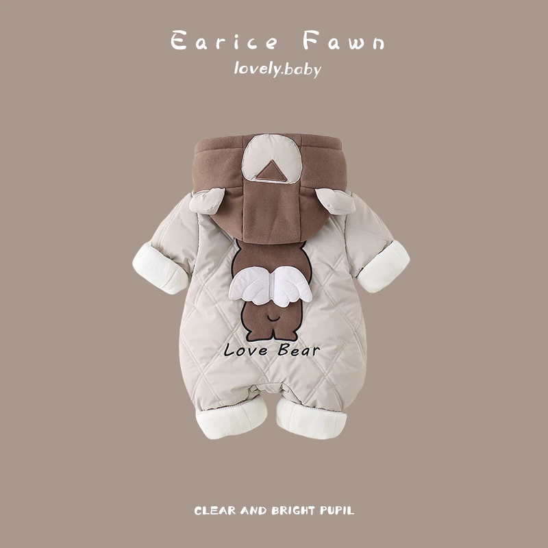 DD新生婴幼儿衣服冬季男女宝宝可爱连体衣满月百天爬爬服外出棉衣