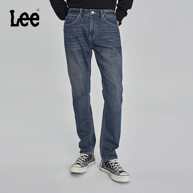 Lee 705标准锥形中蓝色复古百搭水洗男士牛仔裤