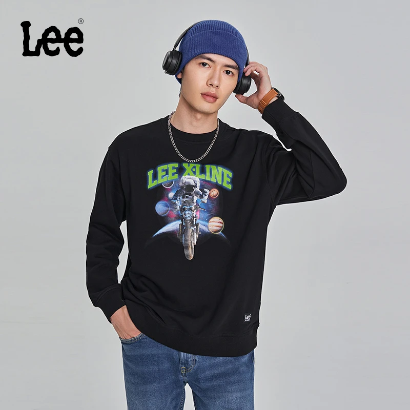 Lee 舒适版圆领黑色印花男长袖卫衣休闲宽松百搭LMT007095204