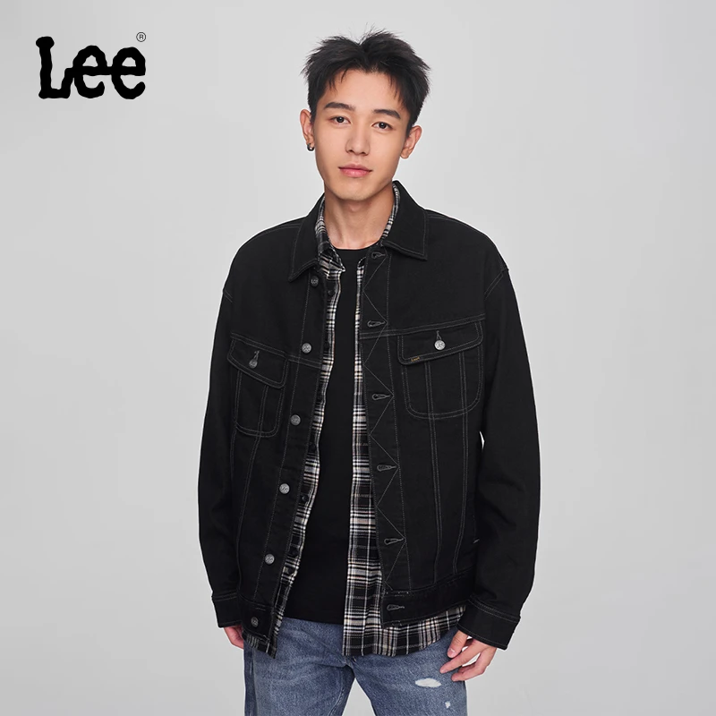 Lee同款秋冬新品舒适版黑色暖岩男保暖牛仔夹克外套潮cleanfit