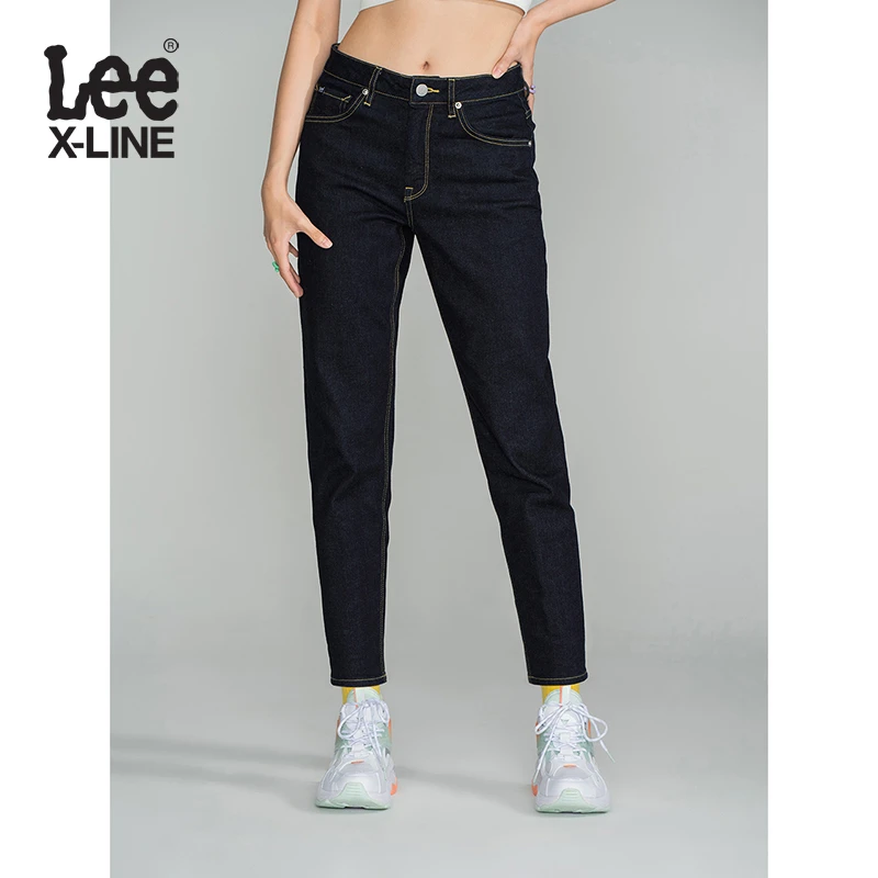 Lee XLINE 女士 春夏413标准高腰显瘦黑色直脚牛仔裤清水洗百搭