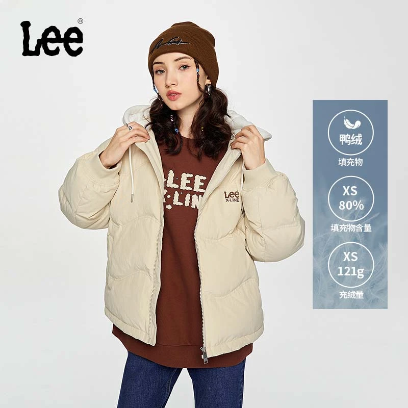 Lee舒适版米色连帽女面包羽绒服时尚潮流保暖百搭