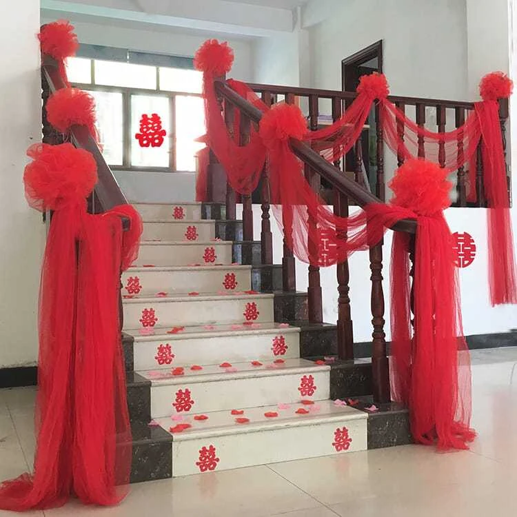 结婚楼梯扶手装饰纱幔婚房布置婚庆装饰道具结婚用品婚礼布置花球
