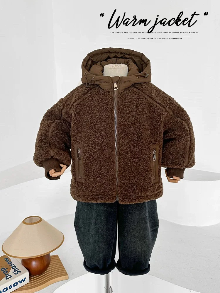 子航同款 冬季新款儿童韩版字母连帽加棉百搭外套ds6162