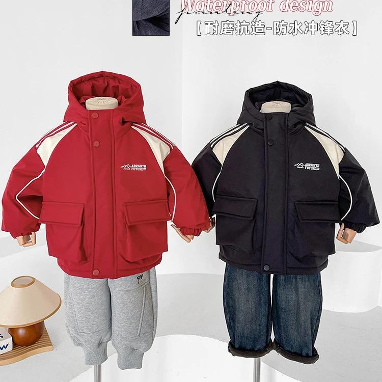 子航同款 冬季新款儿童韩版防水拼色加绒加厚冲锋衣外套ds6121
