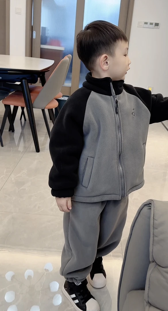 子航同款 冬季新款儿童韩版加绒加厚家居服套装两件套
