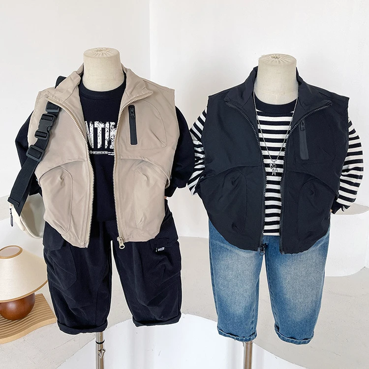 子航同款 秋季新款儿童韩版贴标工装立领马甲QS6044