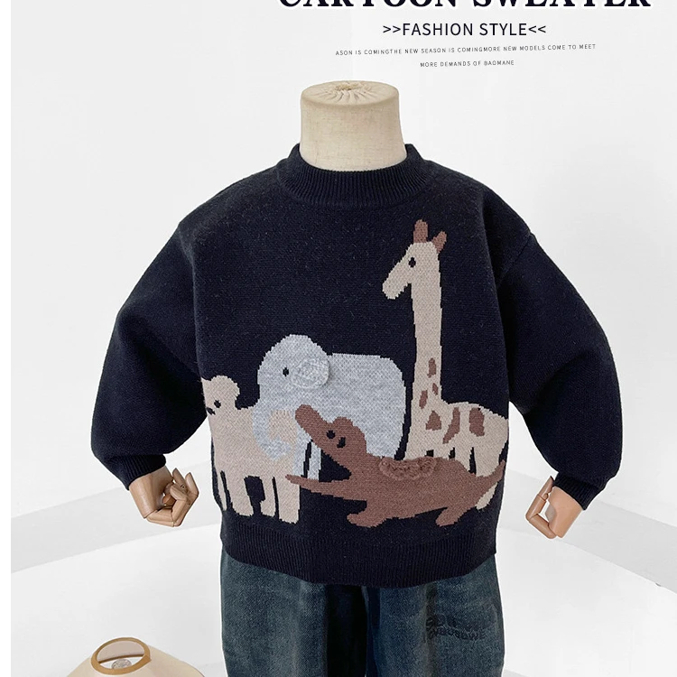 子航同款 冬季新款儿童韩版卡通提花可爱针织毛衣6159