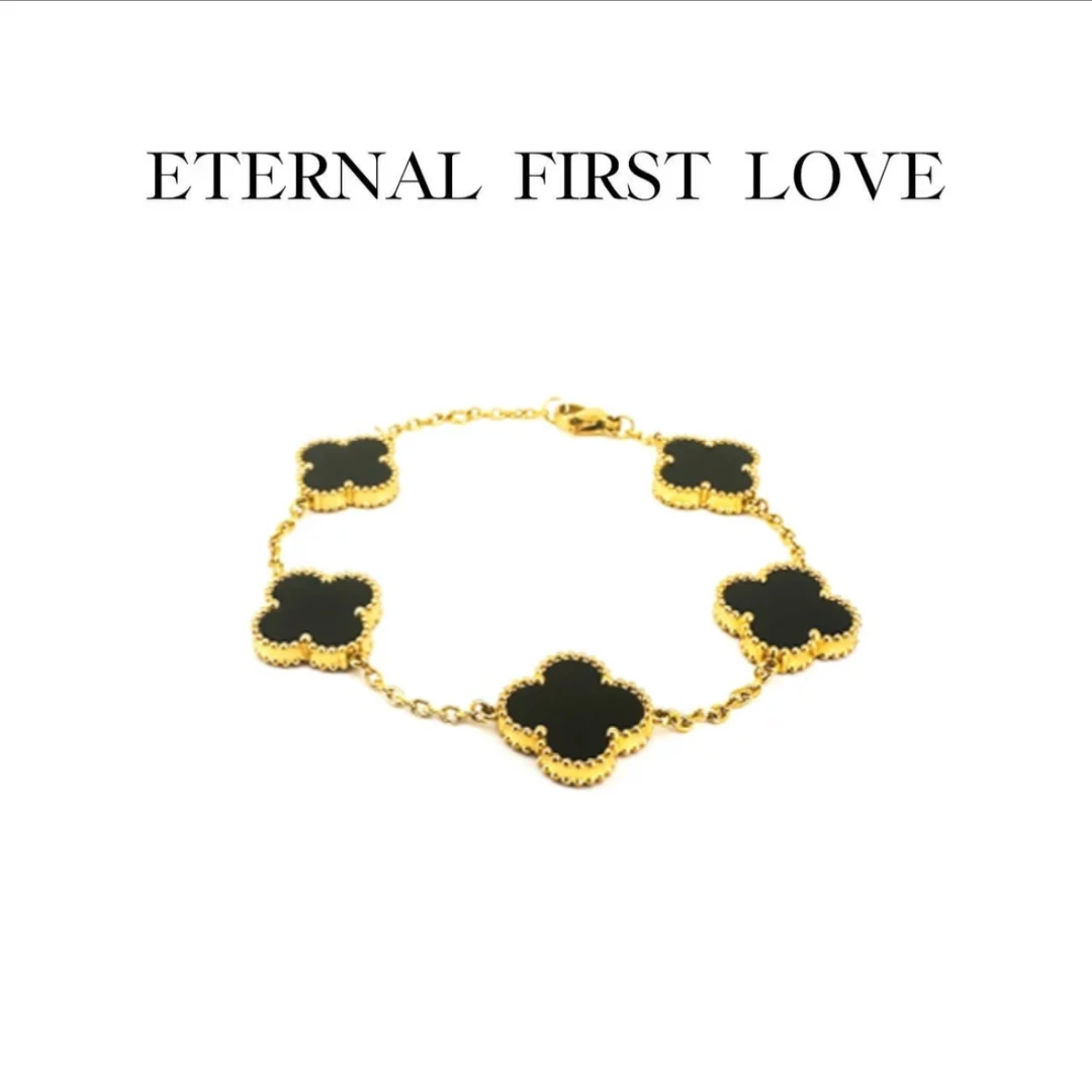 【轻奢饰品品牌】轻奢时尚百搭双面四花手链-黑S002