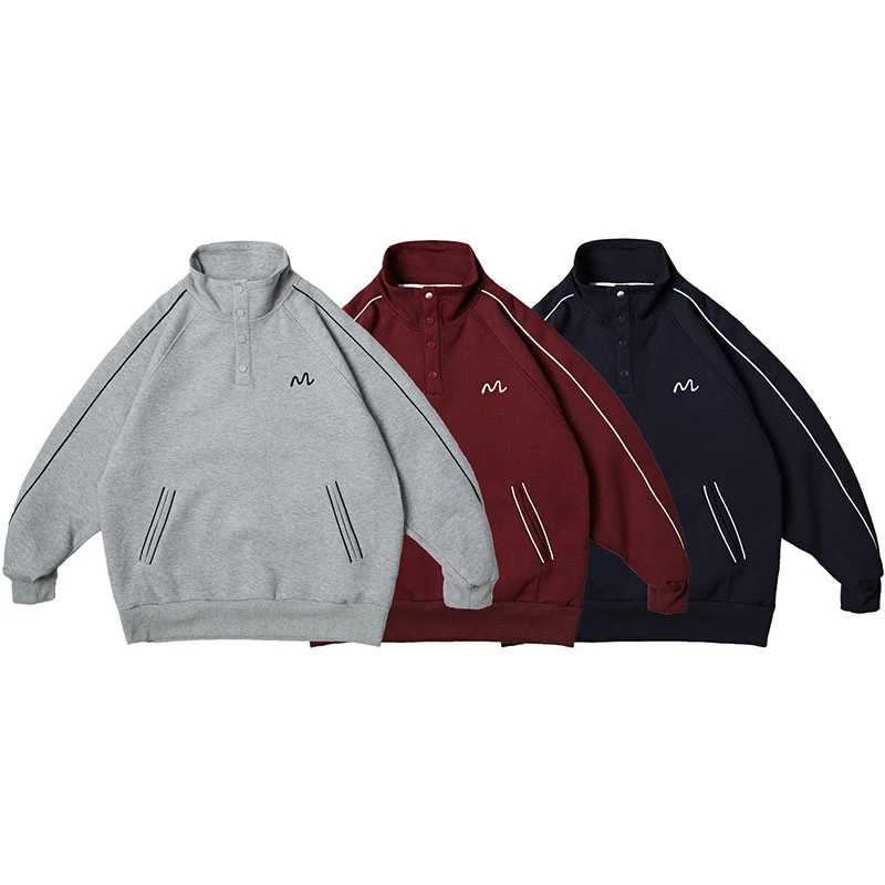 美式复古刺绣立领卫衣男女宽松休闲上衣- WY663