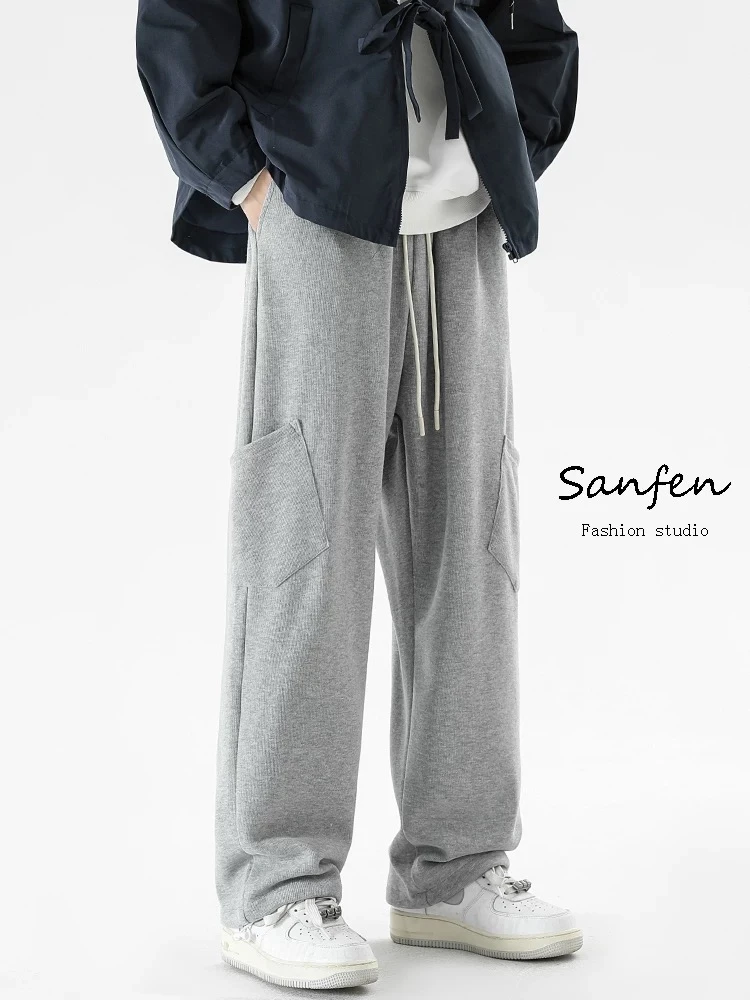 直筒休闲裤男女宽松重磅卫裤春秋潮牌抽绳束脚裤-K806