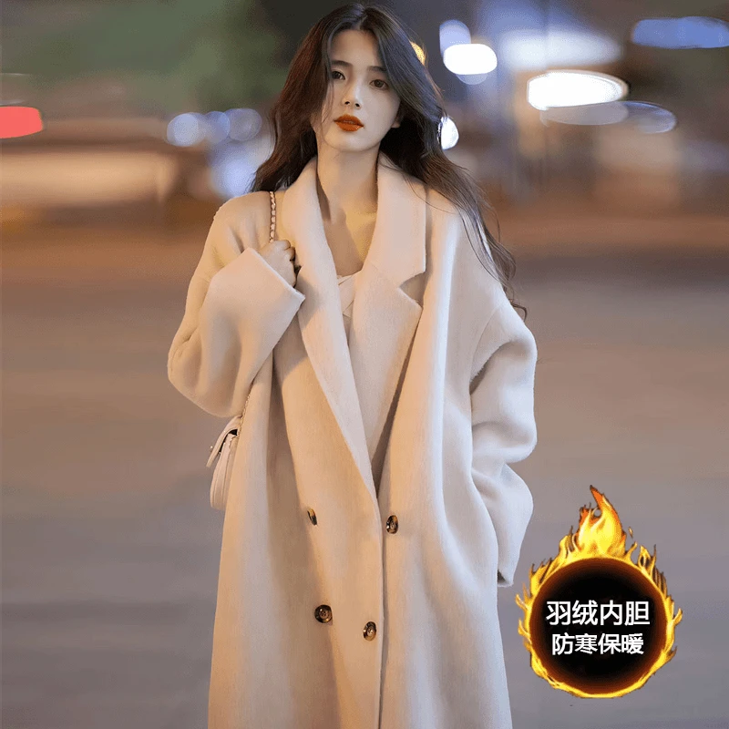 网红羽绒服女冬季中长款高级感加厚毛呢外套羽绒内胆韩版双面大衣