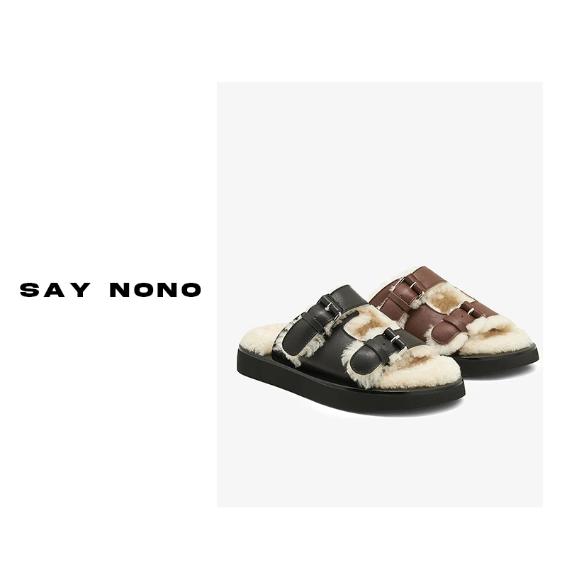 say nono一字扣带外穿软底厚底勃肯托鞋鞋