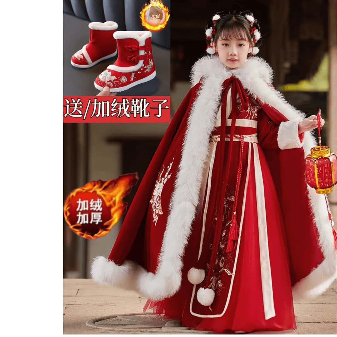 【小扬哥推荐】女童汉服冬装秋冬新年儿童加厚古装中国唐装女孩冬