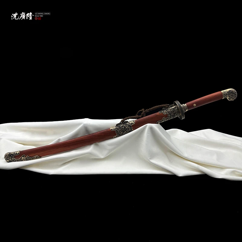 牡丹绣春刀 T10 烧刃 黄铜 红木 宝剑 未开刃-龙泉沈广隆