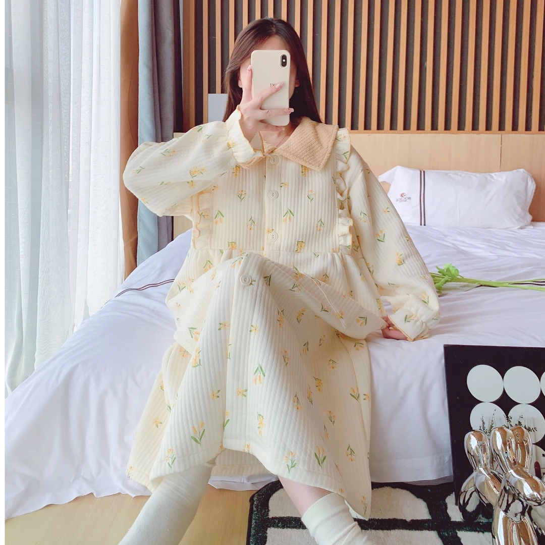 空气棉【买一送一】带胸垫纯棉哺乳长裙加肥加大孕妇宽松月子服睡裙