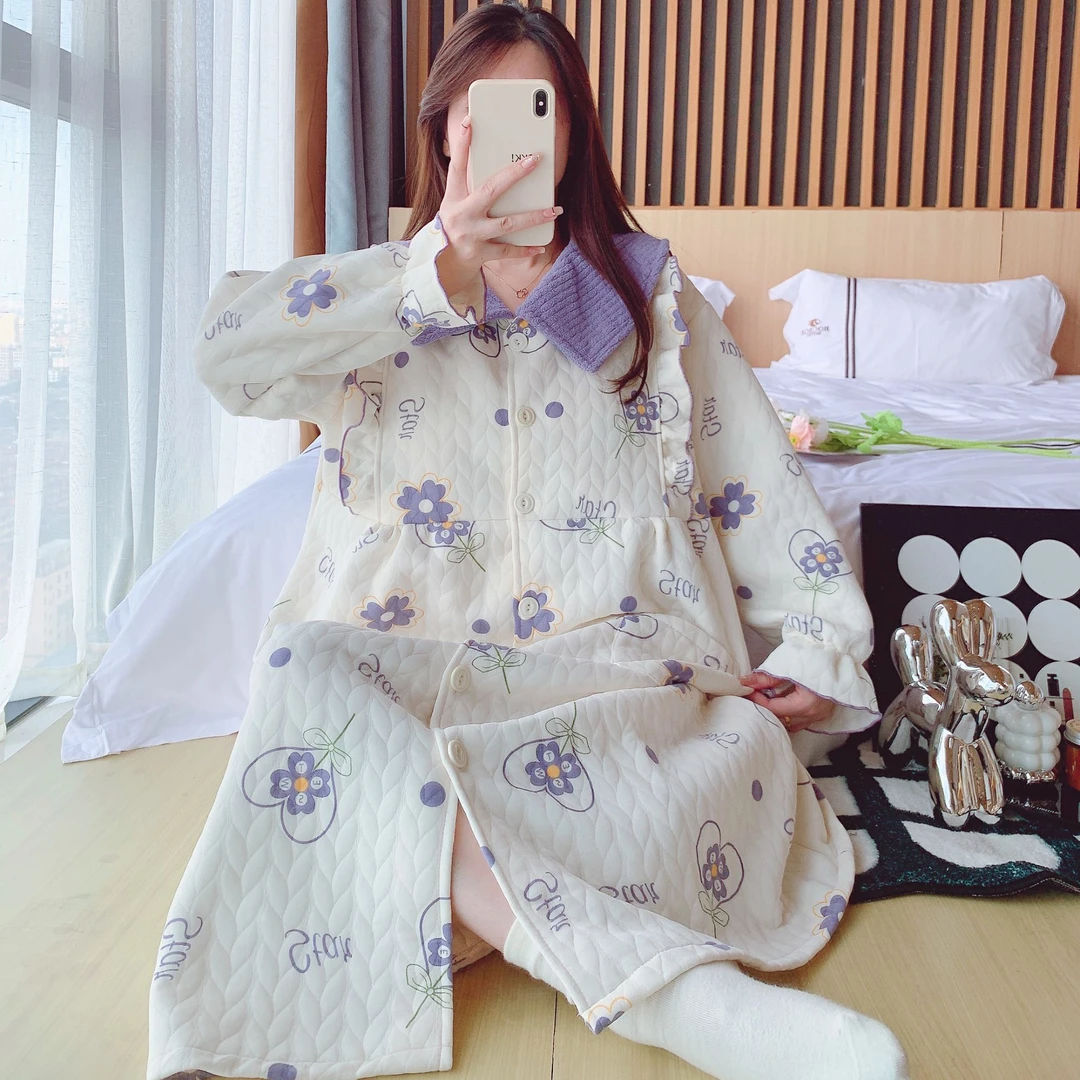 空气棉【买一送一】带胸垫纯棉哺乳长裙加肥加大孕妇宽松月子服睡裙