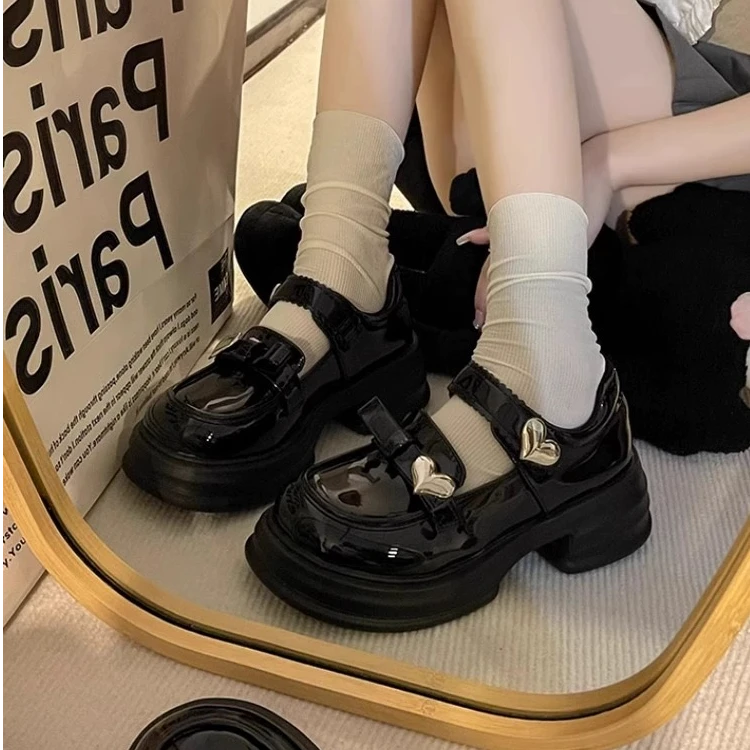 日系jk小皮鞋学院风乐福鞋女春秋新款甜酷玛丽珍鞋高跟鞋厚底单鞋