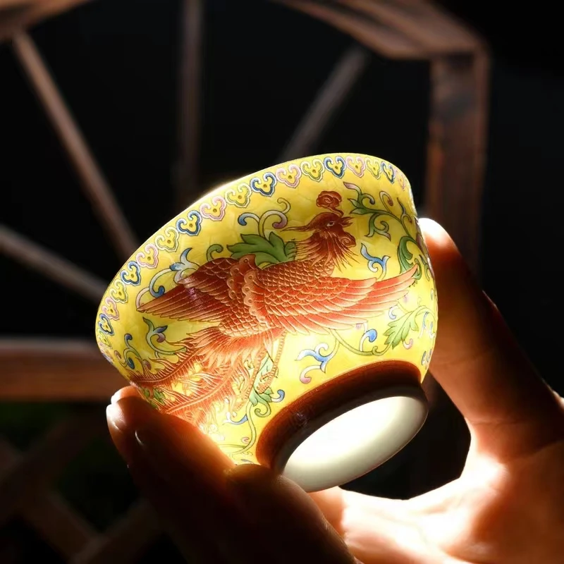 珐琅彩主人杯单杯女功夫茶杯陶瓷单个茶盏纯手工品茗杯高端主人杯