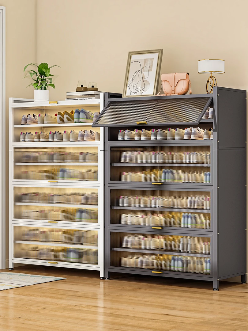 钢制鞋柜防尘入户家用门口玄关柜新爆款大容量铁艺上翻门多层鞋架