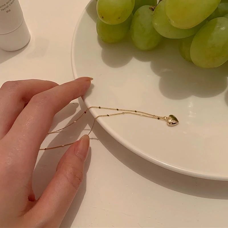 合金项链 立体简约爱心系列细巧爱心项链女简约锁骨链街拍
