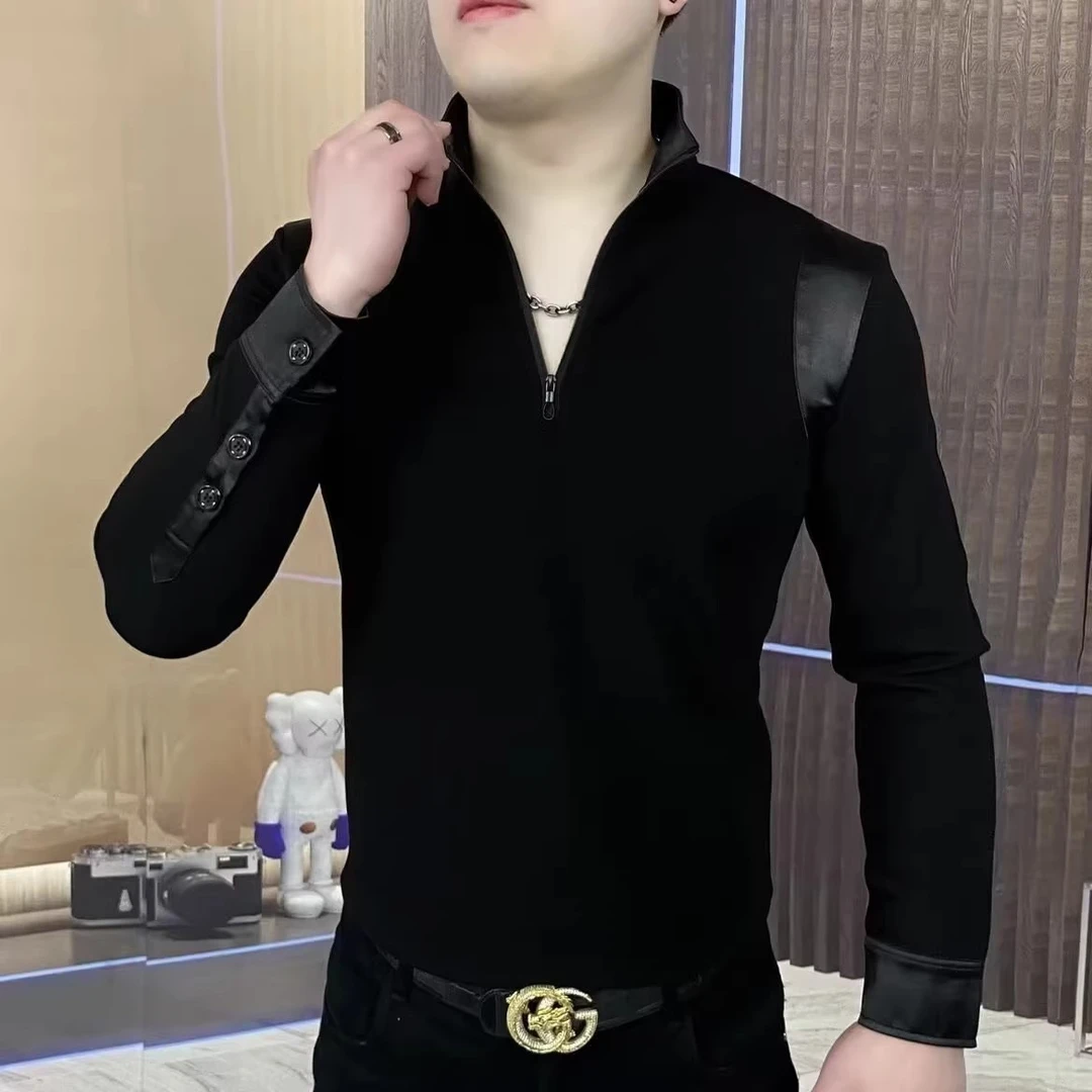 高品质长袖T恤男士秋冬2025新款爆款欧版潮牌半拉链卫衣打底衫男