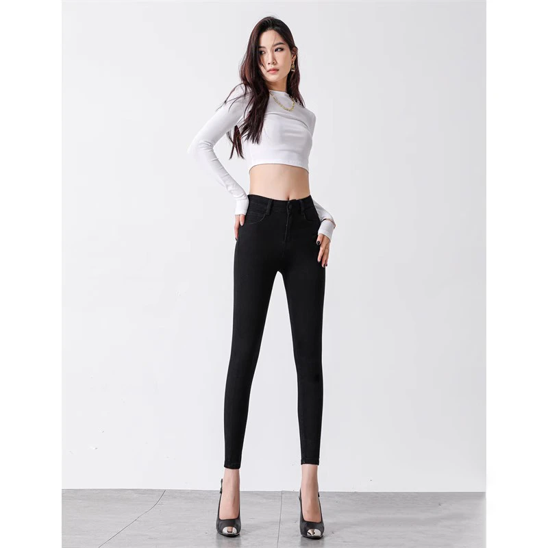 黑色牛仔裤女高腰小脚铅笔九分2025春夏新款修身百搭显瘦加绒加厚