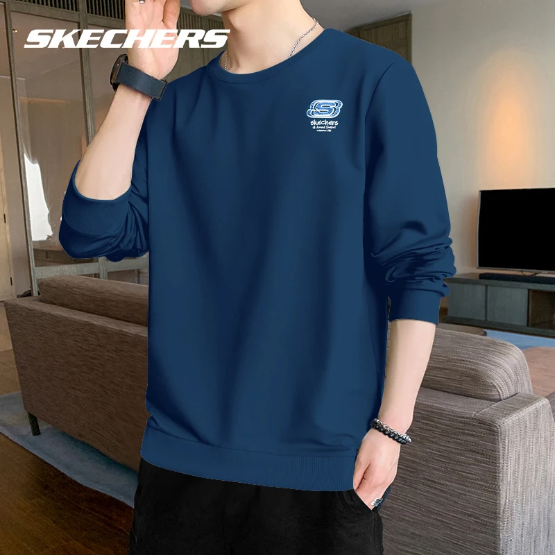 斯凯奇2024新款春季时尚休闲设计感运动宽松圆领卫衣男女套头衫