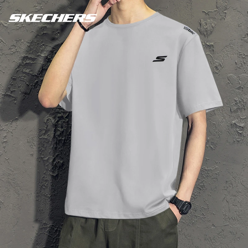 【冰丝速干】斯凯奇夏季短袖T恤男健身跑步半袖透气灰色圆领上衣男