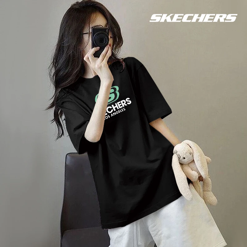 斯凯奇纯棉短袖t恤女装圆领字母印花宽松正肩时尚正品韩版半袖女