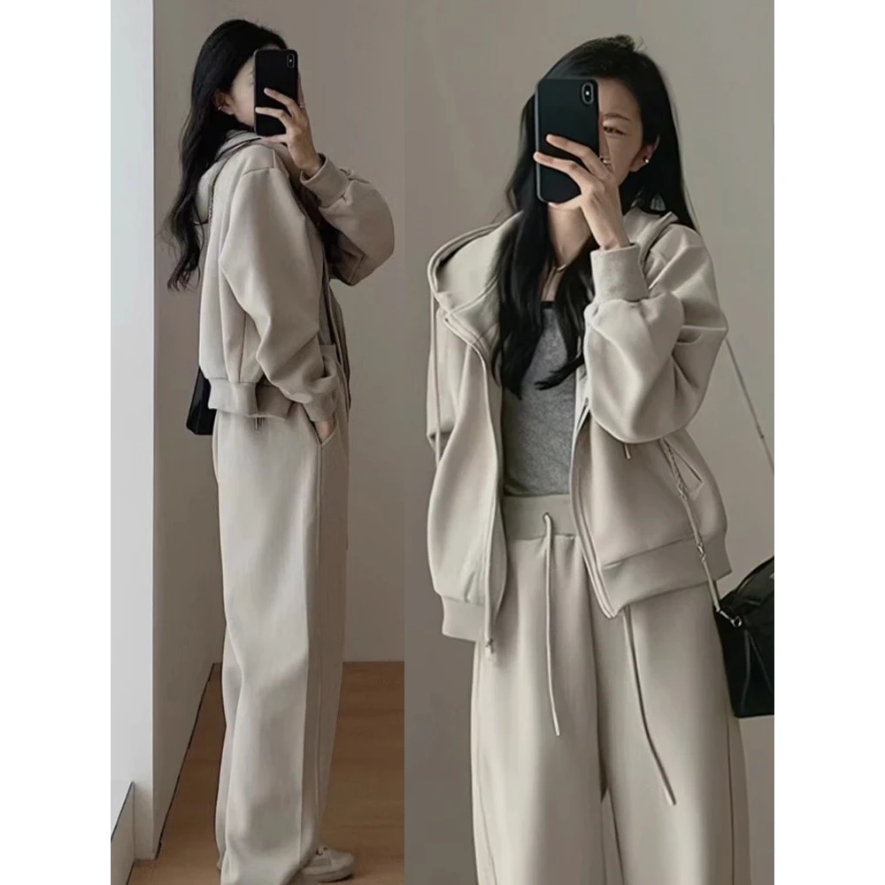 lulu秋冬休闲卫衣运动套装女时尚港风显瘦减龄阔腿裤连帽跑步两件