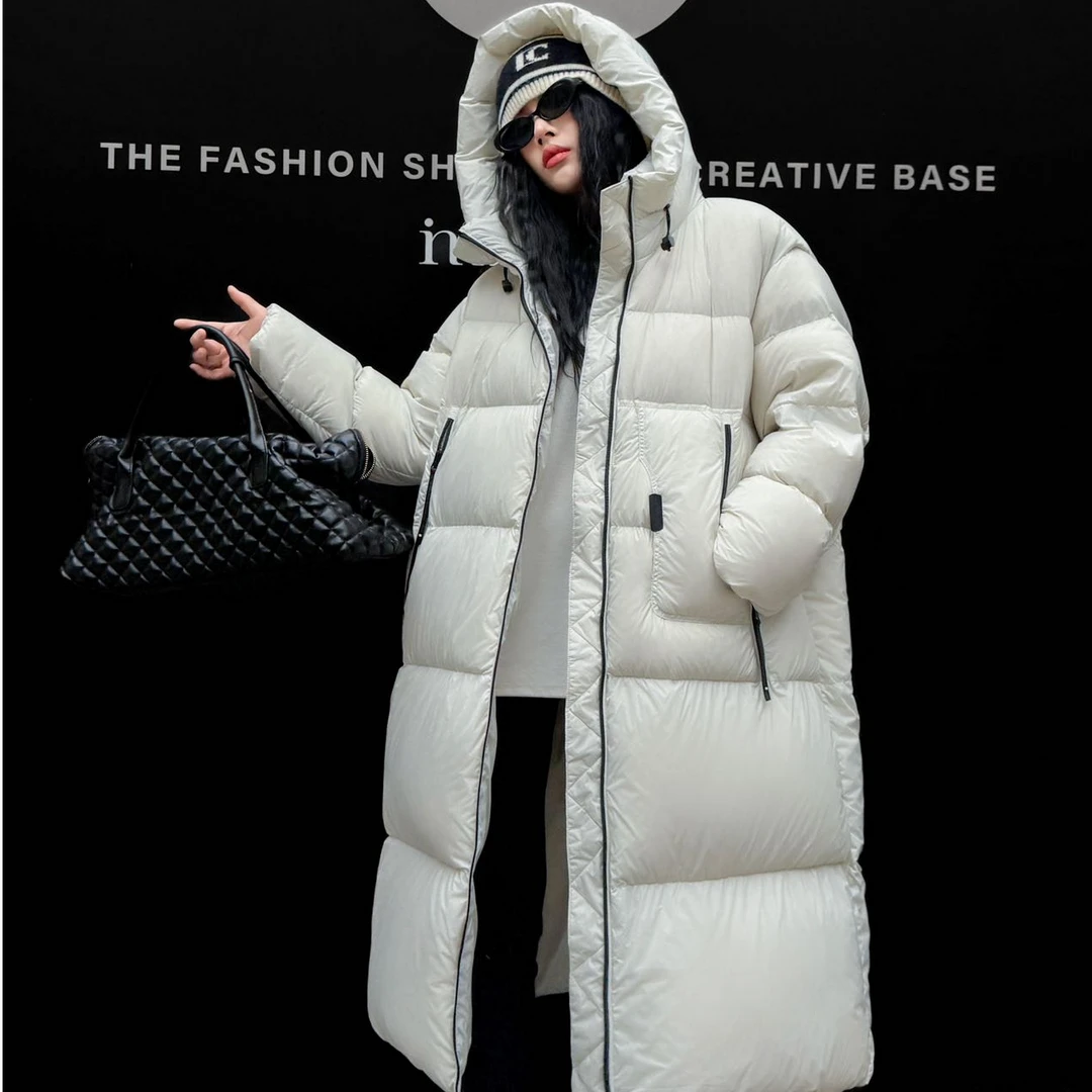 Q9803 大被子冬季长款连帽羽绒服大码女装90白鸭绒保暖羽绒服