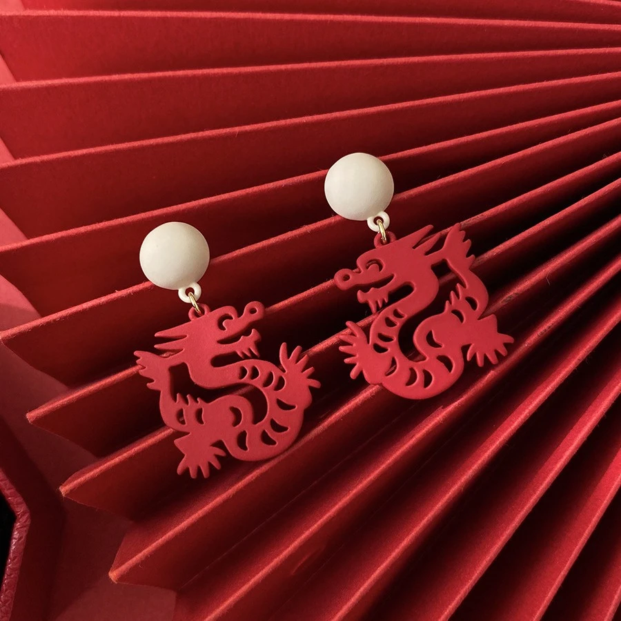 2024龙年本命年耳环过年喜庆新中式国风耳钉新年款耳饰女