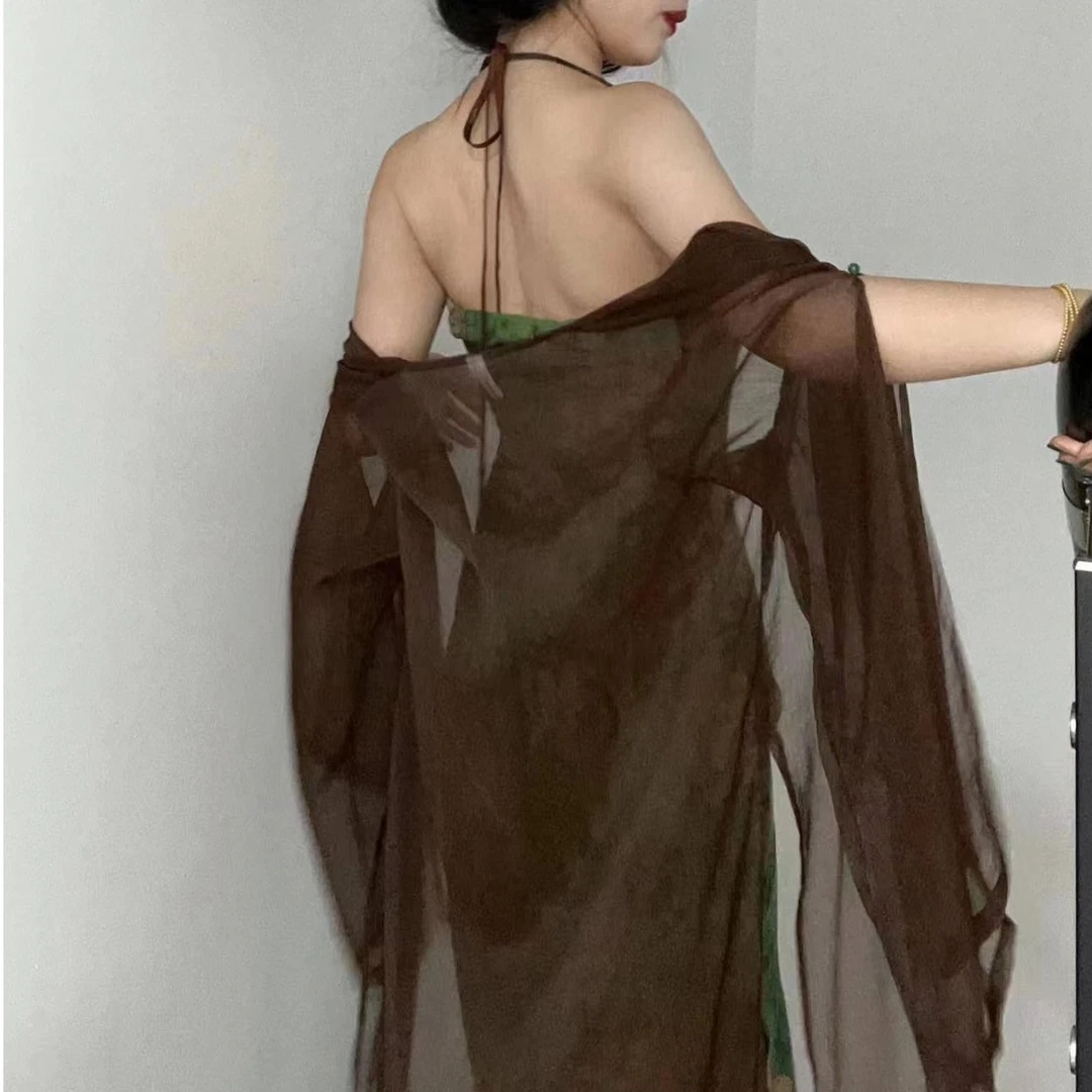 LHMknk1画报夫人原创自制新款咖色开叉长纱纱