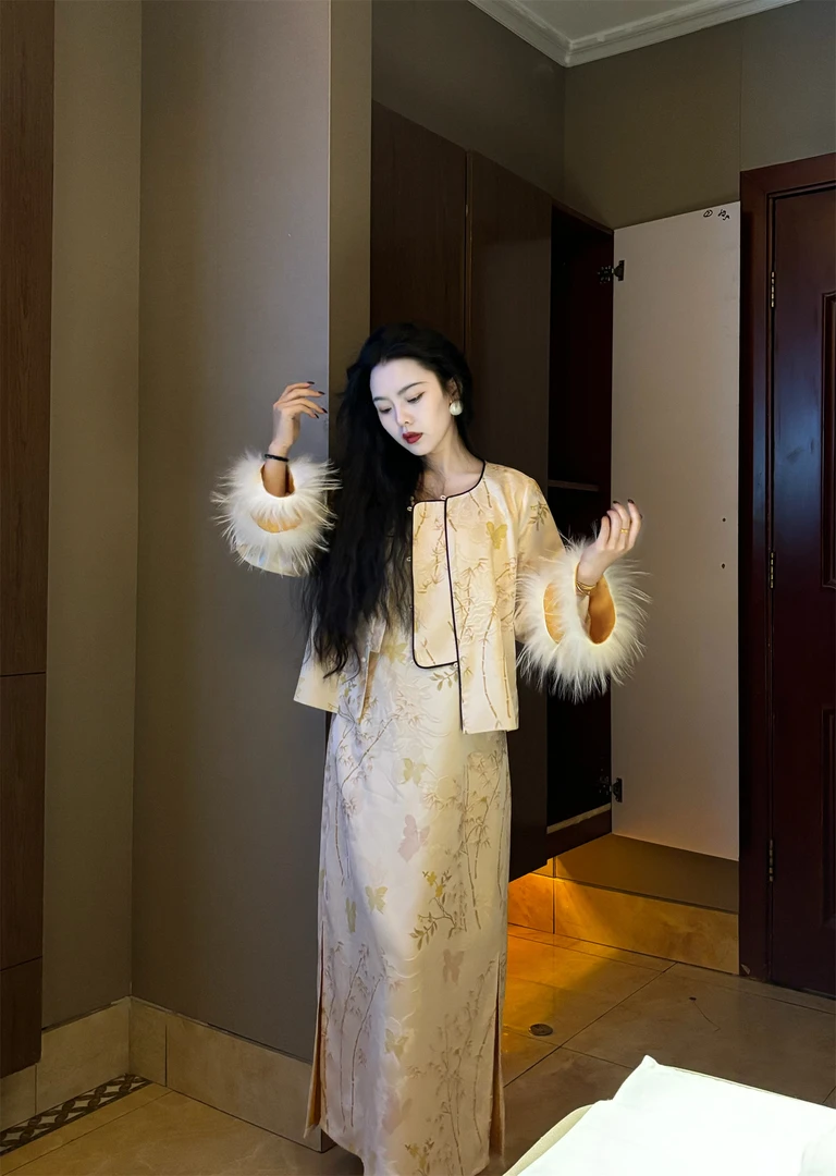 画报夫人原创自制高级双面提花新中式国风吊带裙两件套 黛玉撒娇