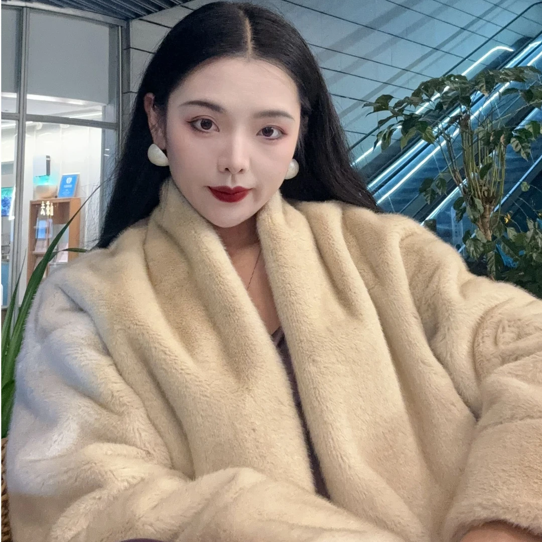 画报夫人原创自制复古vintage 高级仿水貂皮草毛毛外套